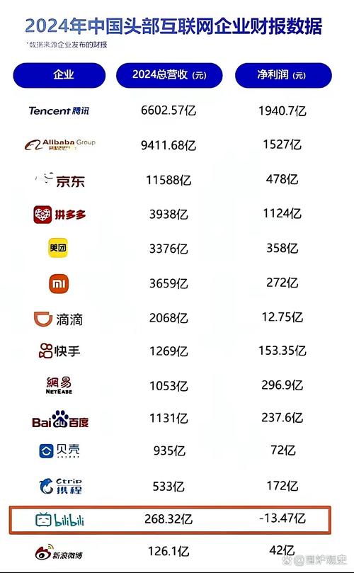2024年中国头部互联网企业财报数据,净利润比较高的企业有腾讯,阿里